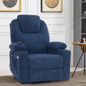 Large Power Lift Recliner Chair Sofa with Massage and Heat for Big and Tall Elderly People, 3 Positions, Cup Holders, and USB Ports, Extended Footrest, Fabric 7516(Large,Admiral)