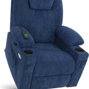 Large Power Lift Recliner Chair Sofa with Massage and Heat for Big and Tall Elderly People, 3 Positions, Cup Holders, and USB Ports, Extended Footrest, Fabric 7516(Large,Admiral)