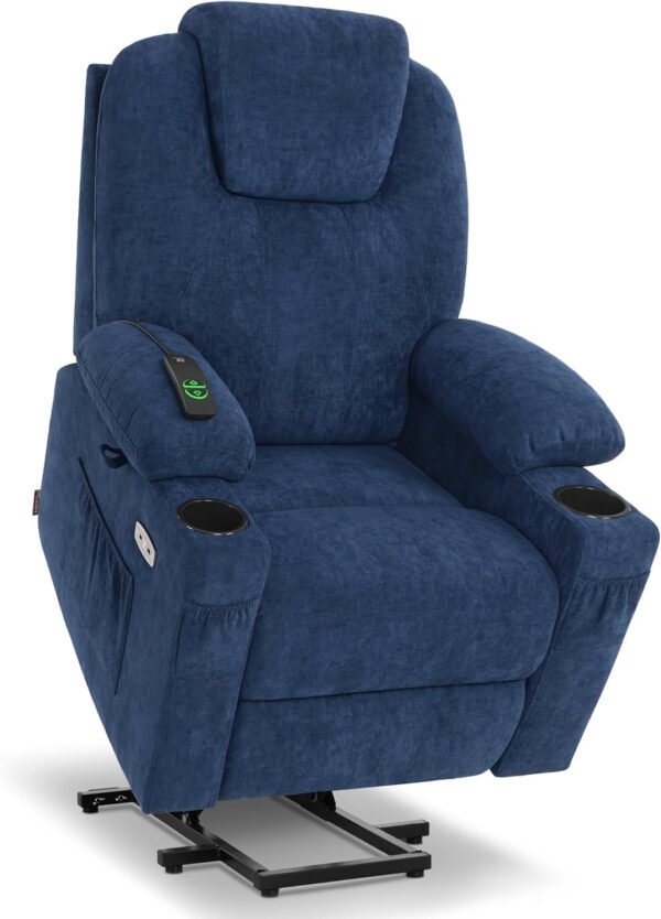 Large Power Lift Recliner Chair Sofa with Massage and Heat for Big and Tall Elderly People, 3 Positions, Cup Holders, and USB Ports, Extended Footrest, Fabric 7516(Large,Admiral)
