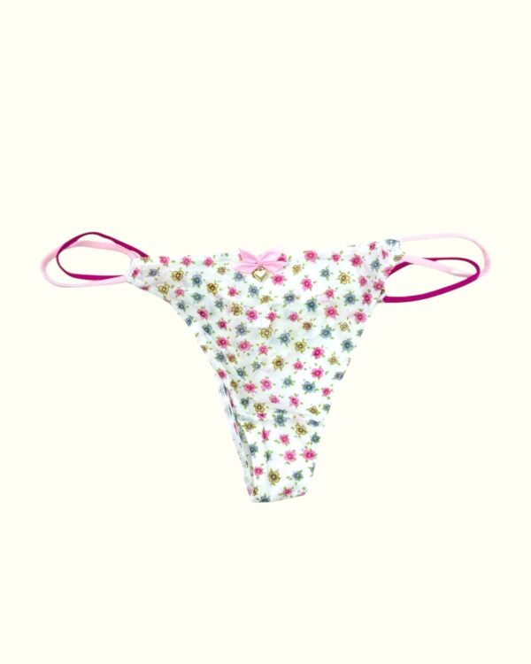 Floral String Thong with Bow and Heart Charm