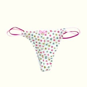 Floral String Thong with Bow and Heart Charm