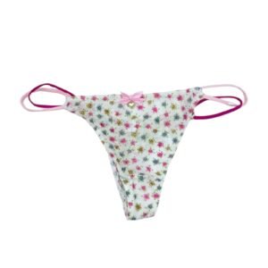 Floral String Thong with Bow and Heart Charm