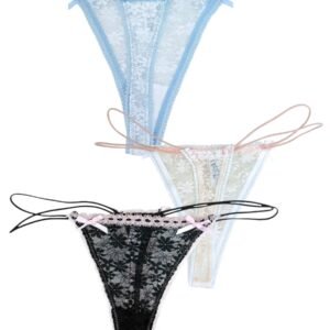 Delicate Lace G-String Trio with Bow Details