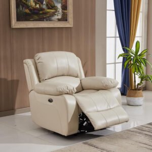 Power Reclining Bonded Leather Living Room Set (Beige, Power Recliner)
