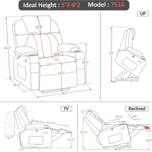 Large Power Lift Recliner Chair Sofa with Massage and Heat for Big and Tall Elderly People, 3 Positions, Cup Holders, and USB Ports, Extended Footrest, Fabric 7516(Large,Admiral)