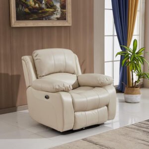 Power Reclining Bonded Leather Living Room Set (Beige, Power Recliner)